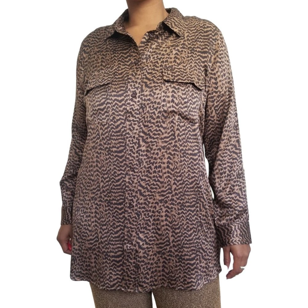 Soft Surroundings Women's XL Animal Print Long Sleeve Tunic Dress Silky Casual